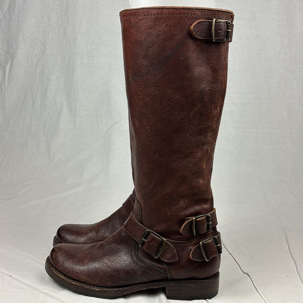 Frye Brown Leather Knee-High Harness Boots - Picture 8 of 9